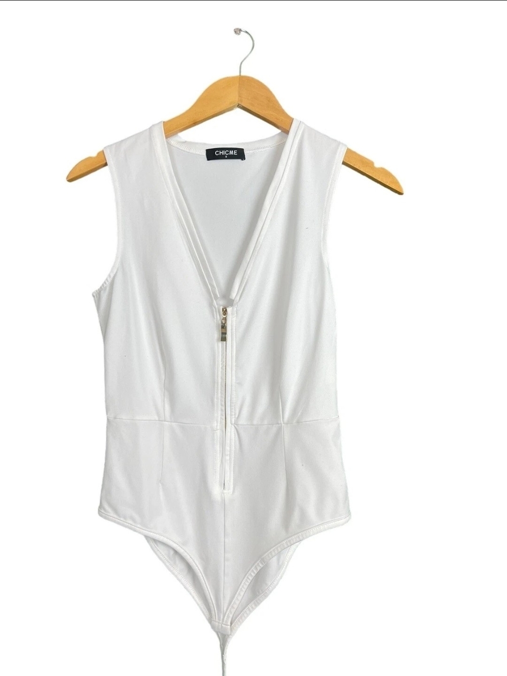 ChicMe White Zip-Front Sleeveless Bodysuit